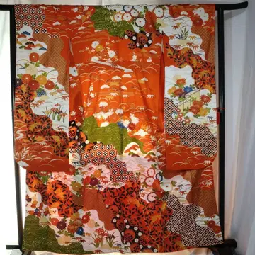 m 기모노 후리소데 금채 부품 자수 오렌지 성인식 졸업식