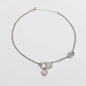 하트형 참 포함 실버 목걸이 핑크 스톤 S925 실버