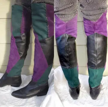 80s 빈티지 리얼 레더 패치워크 부츠