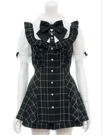 SECRET HONEY 반팔 레이스 핀턱 프릴 요크 절개 셋업