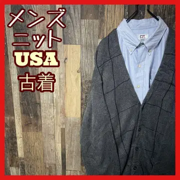 가디건 남성용 그레이 L 스웨터 니트 USA 구제 의류 90s 긴팔