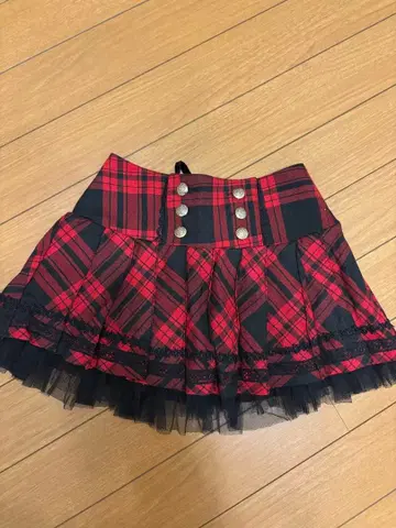 헤이세이 레트로 TRALALA 빨간색과 블랙 체크 플레어 스커트