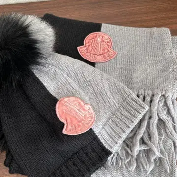 세트 상품 MONCLER 니트 모자 / 머플러 M 블랙 그레이