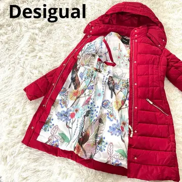 데시구알 퀼팅 롱 코트 36 충전솜 후드 빨간색 안감 올 패턴