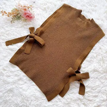 PRIDE 니트 베스트 뷔스티에 사이드 리본 브라운 사이즈 40