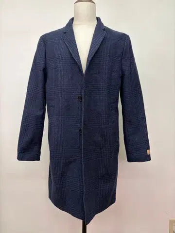 ZARA 네이비 체크 무늬 체스터 코트 XL