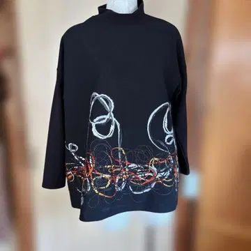 스탠드 칼라, 털실 스티치 롱 블라우스