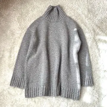 ATON 에이튼 로우 게이지 터틀넥 니트 그레이 울 M