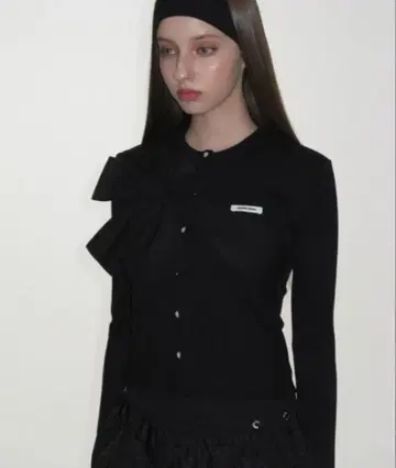 CRANK 리본 타이 니트 가디건_블랙