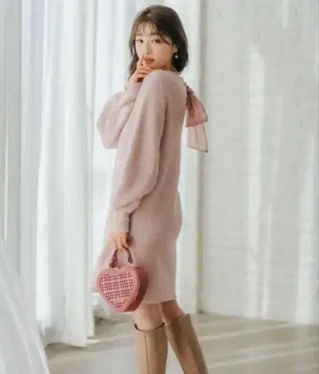 윌 셀렉션 Twinkle 백리본 니트 원피스 핑크