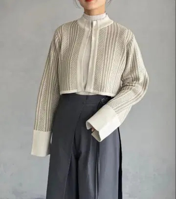 [ &g'aime ] 자카드 무늬 숏 니트 가디건