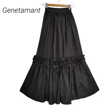 쥬네 롱 플레어 스커트 / 블랙 / 파티 / 2단 튤 / 프릴 부착