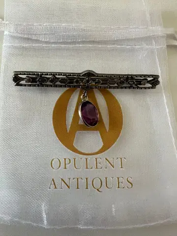 영국 구매 빈티지 스털링 실버 자수정 바 브로치 각인 있음