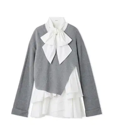 [ 미사용 새상품 ] Fray I.D 리본 타이 콤비 니트 튜닉 그레이