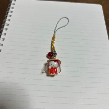 헬로키티 기모노 스트랩 빨간 방울 포함