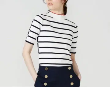 LOVELESS 배색 보더 리브 니트 반팔 앞뒤 다른 색상