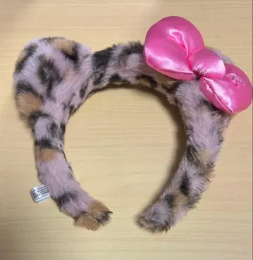 USJ 헬로키티 레오파드 무늬 핑크 리본 머리띠