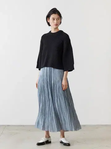 ADAWAS 23AW 새상품 샤이니 플리츠 스커트 개더 플레어