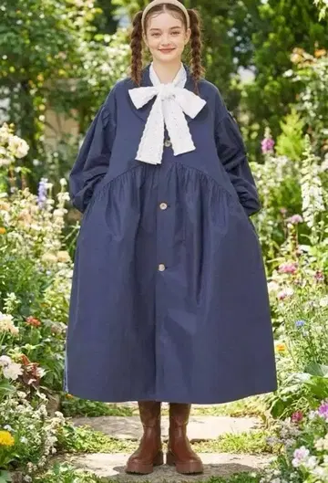 새상품 POPPY 아사기니뇨 벌룬 개더 코트 (navy) 택 포함