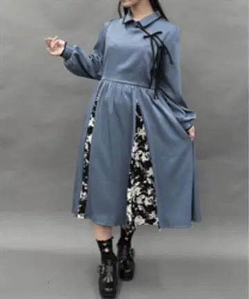 axes 오리엔탈 디자인 원피스 (블루 그레이 - M)