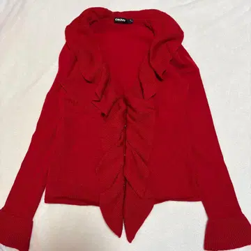 DKNY 빨간색 프릴 긴팔 가디건