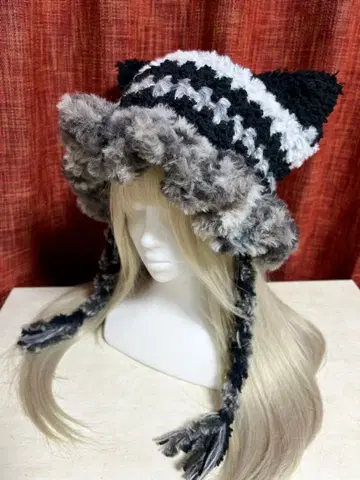 고양이 귀 니트 모자/프릴 포함/08