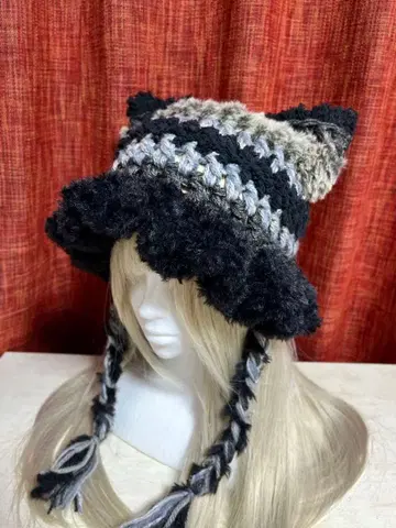 고양이 귀 니트 모자 / 프릴 포함 / 09