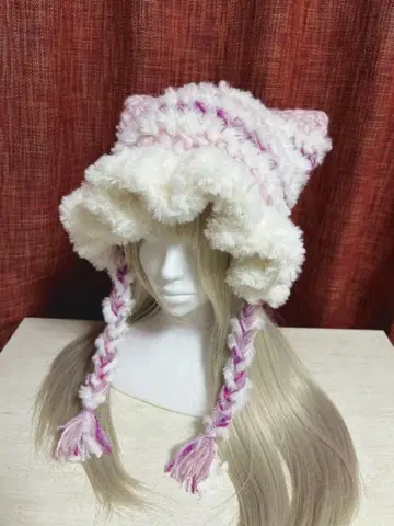 고양이 귀 니트 모자 / 프릴 포함 / 12