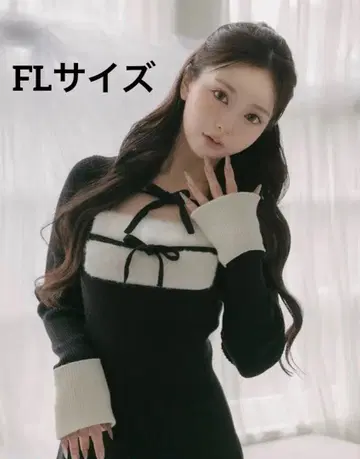 Darich 다리치 리본 퍼 플레어 니트 미니 원피스 BLACK