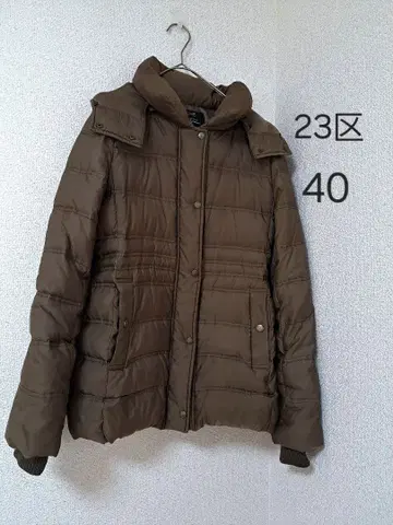 23구 다운 자켓 후드 부착 카키 계열 40 L 퍼 없음