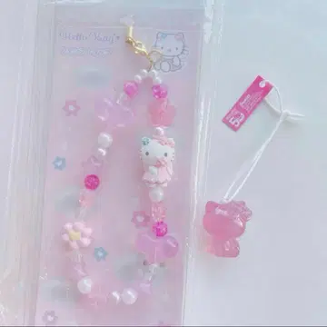 산리오 헬로키티 스트랩 팬시 폰스트랩 비즈 핑크