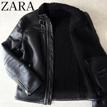 [ 하자품 ] 자라 페이크 무스탕 보아 라이더 자켓 블랙 40 L