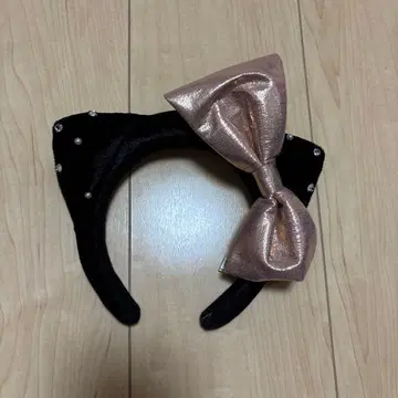 고양이 귀 머리띠 블랙과 핑크 리본 포함