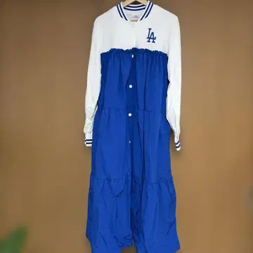 LOWRYS FARM LA 로고 블루 화이트 롱 셔츠 원피스