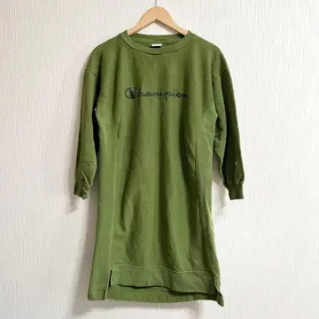 Champion 리버스 위브 로고 긴팔 무릎 기장 원피스 M 그린