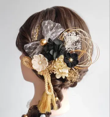 화려한 머리 장식 세트 블랙 골드 화이트