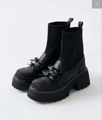 OLIVE des OLIVE 리브 니트 더블 리본 로퍼 블랙 L