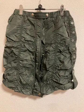 UNKNOWN BLUE 카키 개더 미니 스커트