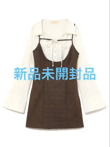 andmary Betty 레이어드 체크 드레스 브라운