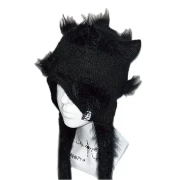 고양이 귀 달린 복슬복슬 니트 모자 블랙 개성 퍼 젠더프리