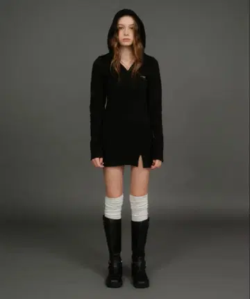 ACLENT 아클렌트 후디드 리브 미니 드레스 블랙