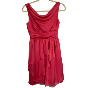 Petirobe 빨간색 새틴풍 드레스 슬리브리스 등 레이스업 파티