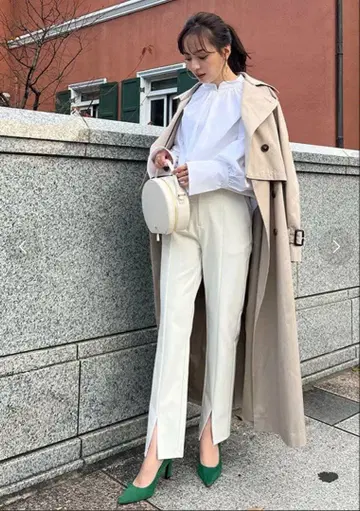 anuans 슬림 슬릿 팬츠 아이보리 S