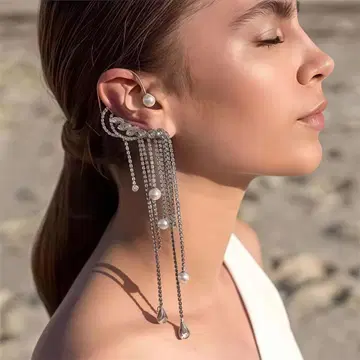 파티 귀걸이 이어커프 펄 크리스탈 한쪽 귀
