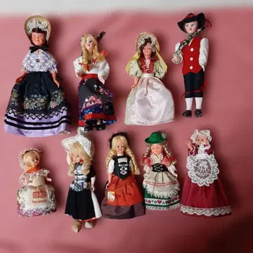 9체 세트 빈티지 민족 의상 인형 앤티크 인형