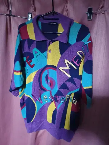 빈티지 Y2K vestopia 컬러풀 자수 피케 셔츠 M 라이카제