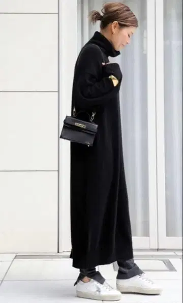 Deuxieme Classe 캐시미어 혼방 터틀 롱 니트 드레스 블랙