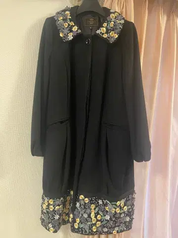 TOCCA 블랙 롱 코트 사이즈 0 자수 꽃 토카