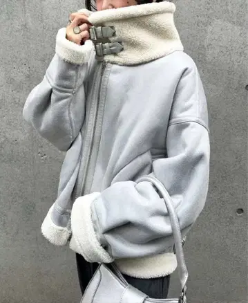 MAJESTIC LEGON 오버 사이즈 보아 블루종 블루 그레이