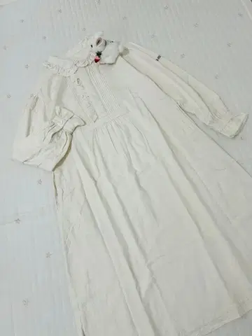 핑크하우스 긴팔 원피스 면 옷깃 프릴 로고 자수 가을 봄 핀턱